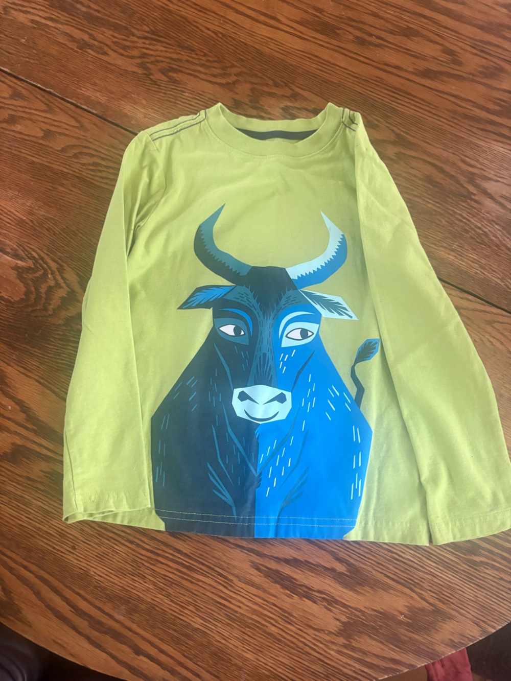 Tea Collection Lime Green & Blue Bull Graphic Long Sleeve Shirt